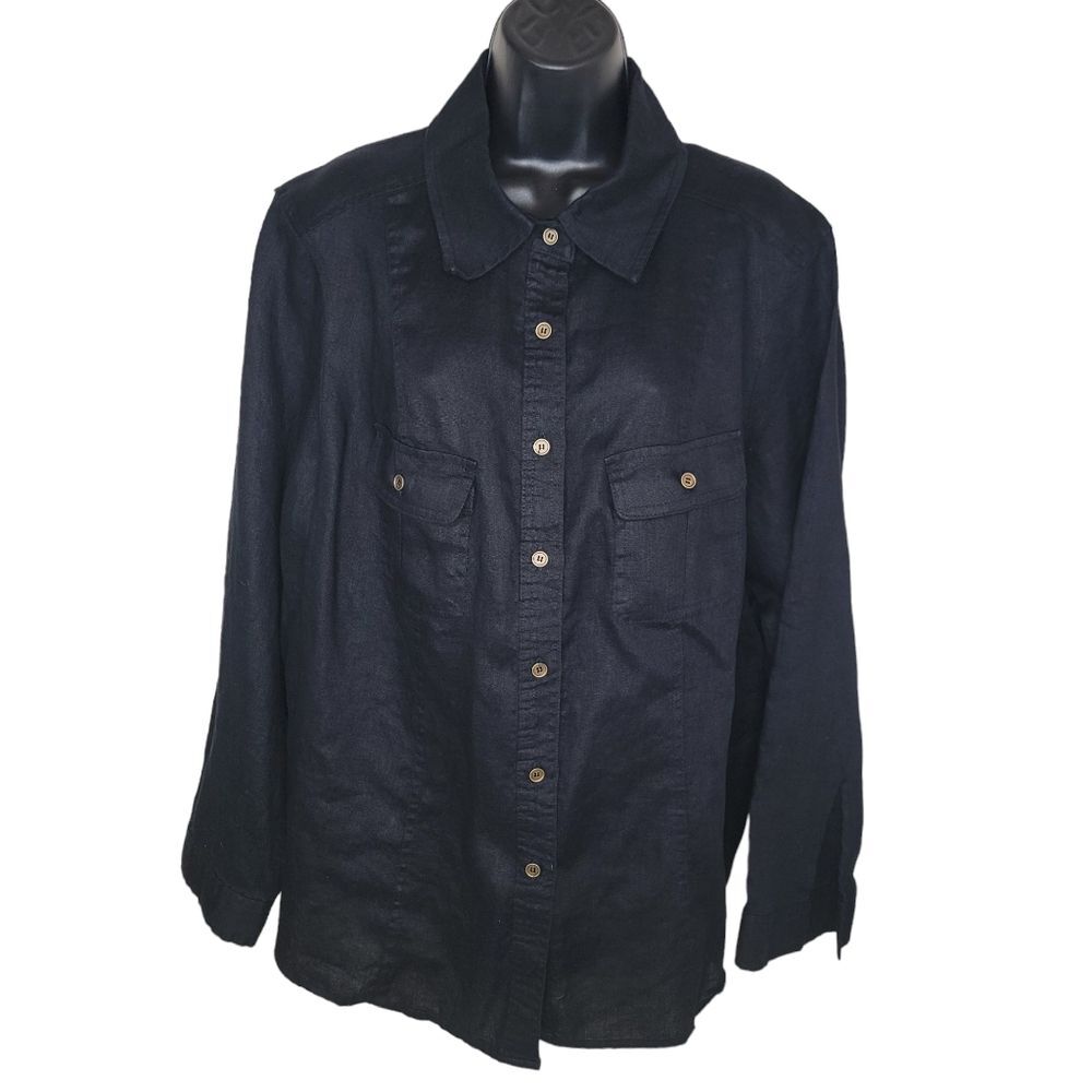 Style & Co. Women's plus size Black Linen button down shirt size 20w